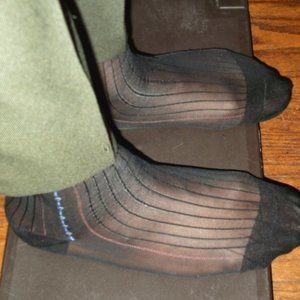 2PR Men's Sheer Black Thick N Thin with Pattern, Cap Toe Cap Heel Socks - 10 -13